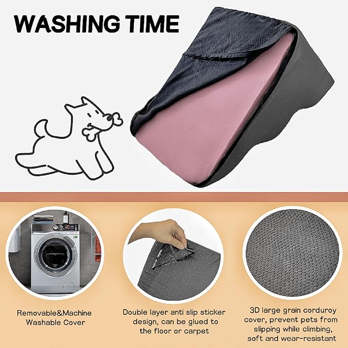 3-Step Dog Stairs for High Beds & Couches Multi-Step Non-Slip Pet Steps with Balanced Ramp Indoor 2 3 4 5 Step Stairs for Small to Large Dogs and Cats Non-Slip Stickers 30D Grey