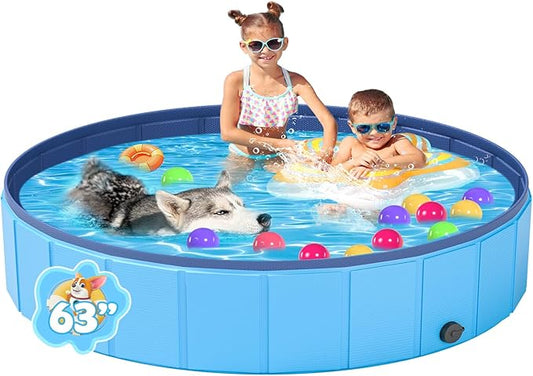 YSJILIDE Portable Dog Pool PVC Pet Swimming Pool Bathtub Collapsible Dog Pool, Hard Plastic Pool for Pets to Swim and Bath (L-64"x 12" Blue)