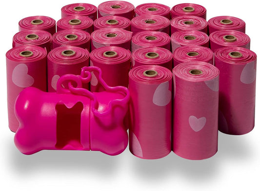 Best Pet Supplies Dog Poop Bags (360 Bags) for Waste Refuse Cleanup, Doggy Roll Replacements for Outdoor Puppy Walking and Travel, Leak Proof and Tear Resistant, Thick Plastic - Pink Heart