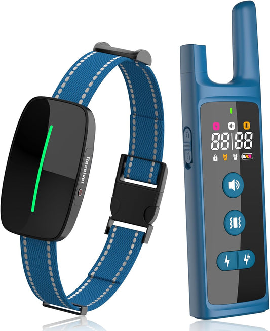 Dog Training Shock Collar 4000FT Dog Bark Collar with Remote IP67 Waterproof 4 Training Modes Beep Vibration Shock Light Mode Magnetic Charger Electric Dogs Collar 8-25 inches Double Shock Sea Blue