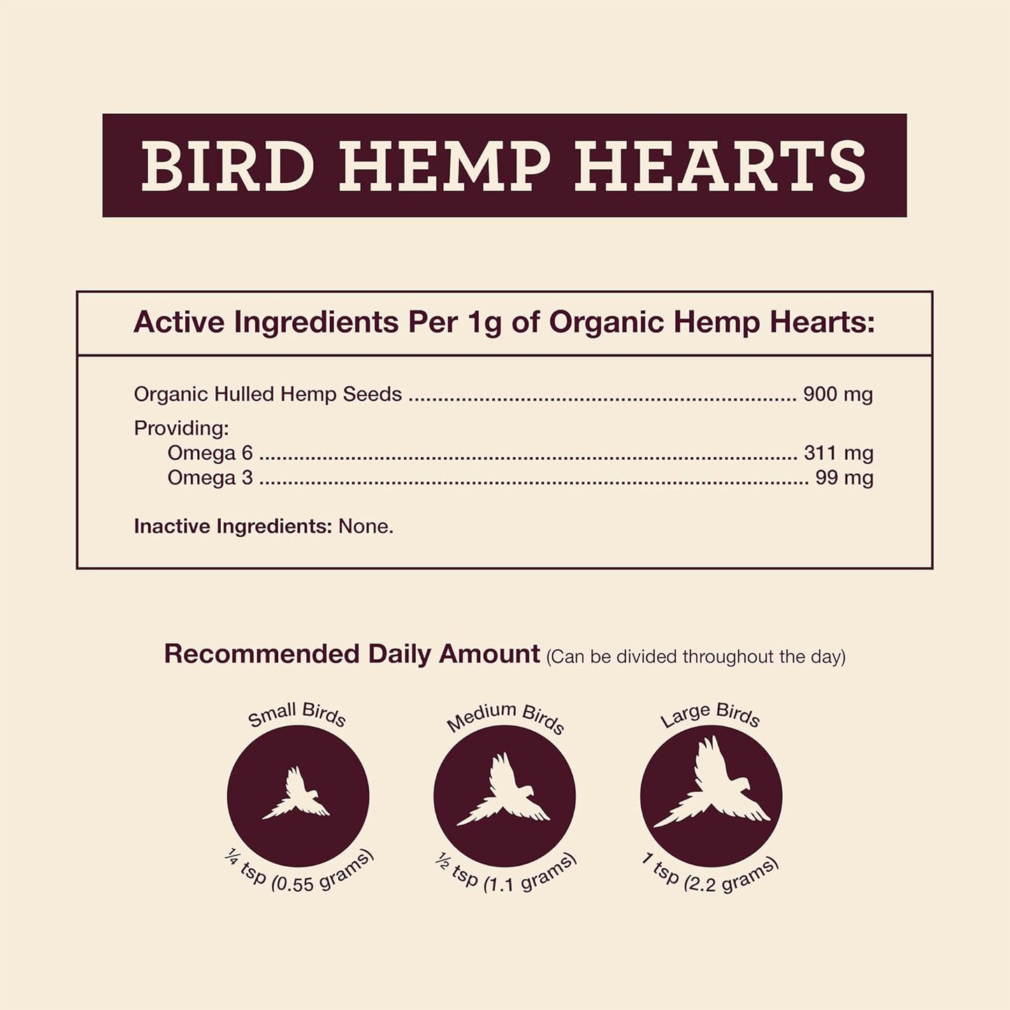 Hemp Well Organic Hemp Hearts –Reduces Feather Plucking, Promotes Relaxation, Immune Support, Organically Sourced, USA Grown, GMO Free – 1 Pound Bag