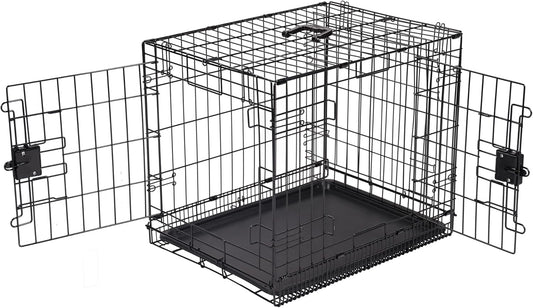 Amazon Basics Durable,Foldable Metal Wire Dog Crate with Tray, Double Door, Divider, 24 x 18 x 20 in, Black
