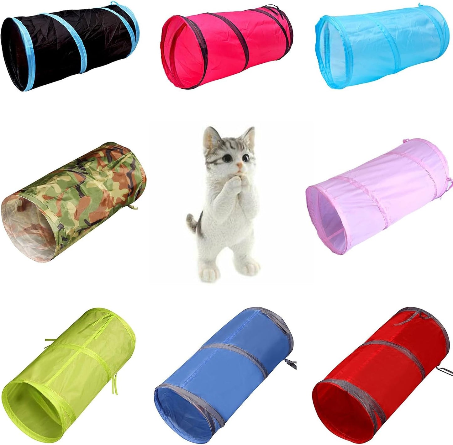 iCAGY Foldable Spiral Cat Tunnel - Indoor Toy for Small Cats, Kittens, and Rabbits - Tube for Interactive Play and Outdoor Fun - Pet Activity Toy 20" Family Pack 8 Pcs
