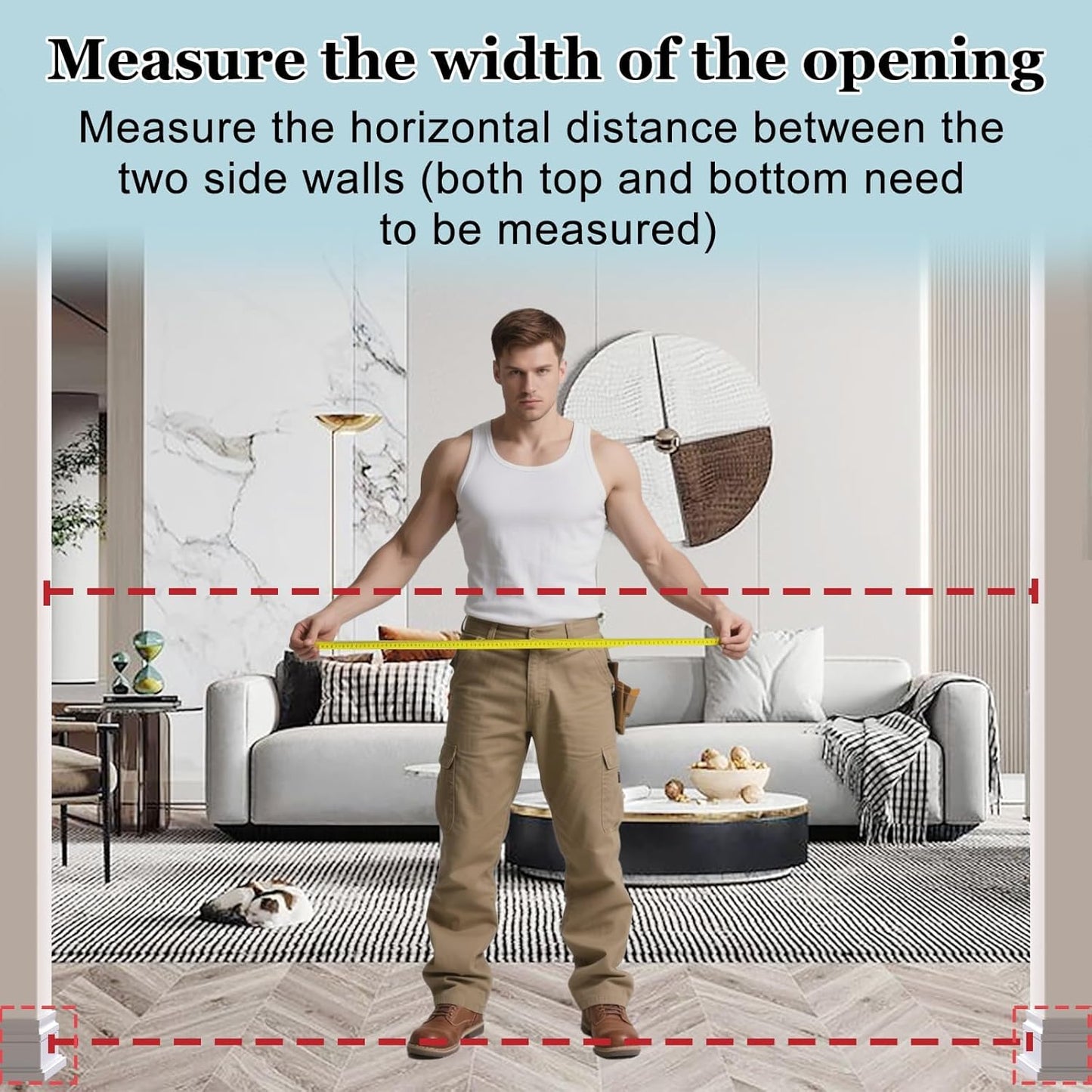 WAOWAO Triple Lock Baby Gate Extra Wide 44.48-48.42" Pressure Mounted Walk Through Swing Auto Close Safety Black Metal Dog Pet Puppy for Stairs,Doorways,Kitchen