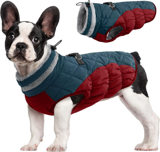 FUAMEY Dog Coat for Small Dogs,Waterproof Dog Winter Jacket with Harness Built in Puppy Cold Weather Coats Reflective Pet Vest with Zipper Warm Fleece Dogs Snowsuit Windproof Dark Blue XS