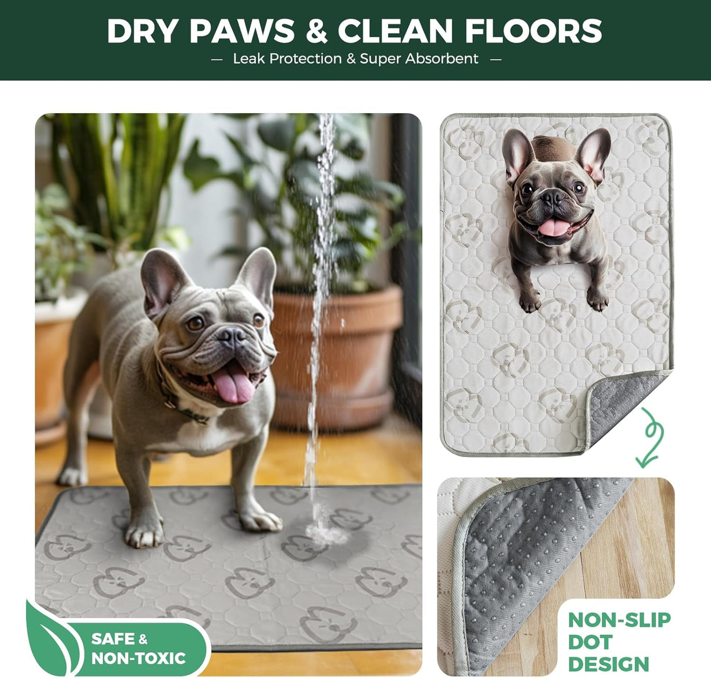 FXW Washable Pee Pads for Dogs, Puppy Pads with Super Absorbent, Specifically Designed for 36inch Cages, 35" × 23" Rectangle, Khaki, 2 Packs