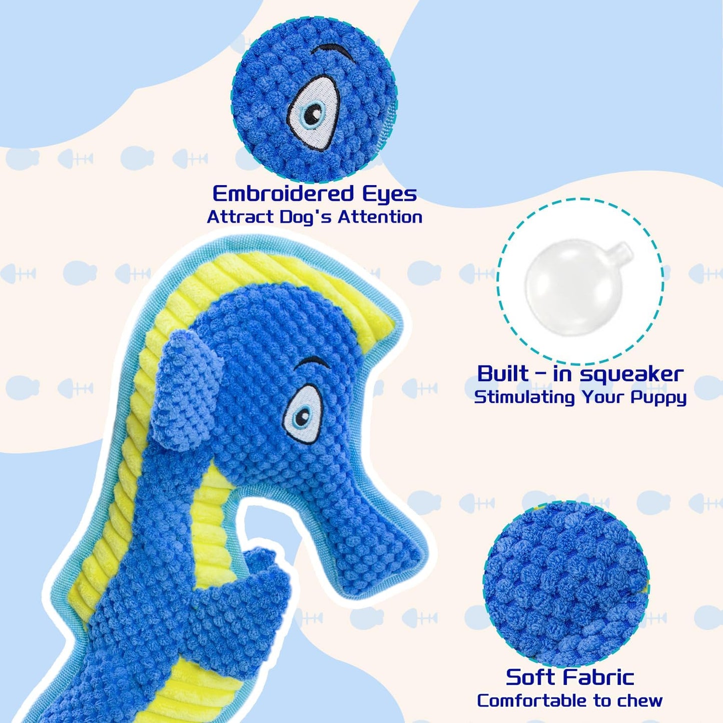 Dog Toy Squeaky Aggressive Durable Dog Toys for Dogs Chew No-Stuffed Dog Toy Interactive Hours of Fun Keep pups Busy -Green Shark,Bubble-Pressed Ultra-Soft Fabric