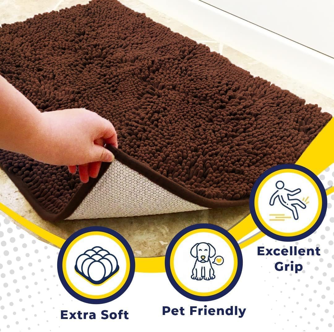 Muddy Mat® Original Dog Door Mat for Muddy Paws, Super Absorbent Microfiber, Non-Slip Washable Pet Rug, Quick Dry Chenille Entryway Carpet, Machine Washable Indoor Outdoor mat, Brown 24"x72"