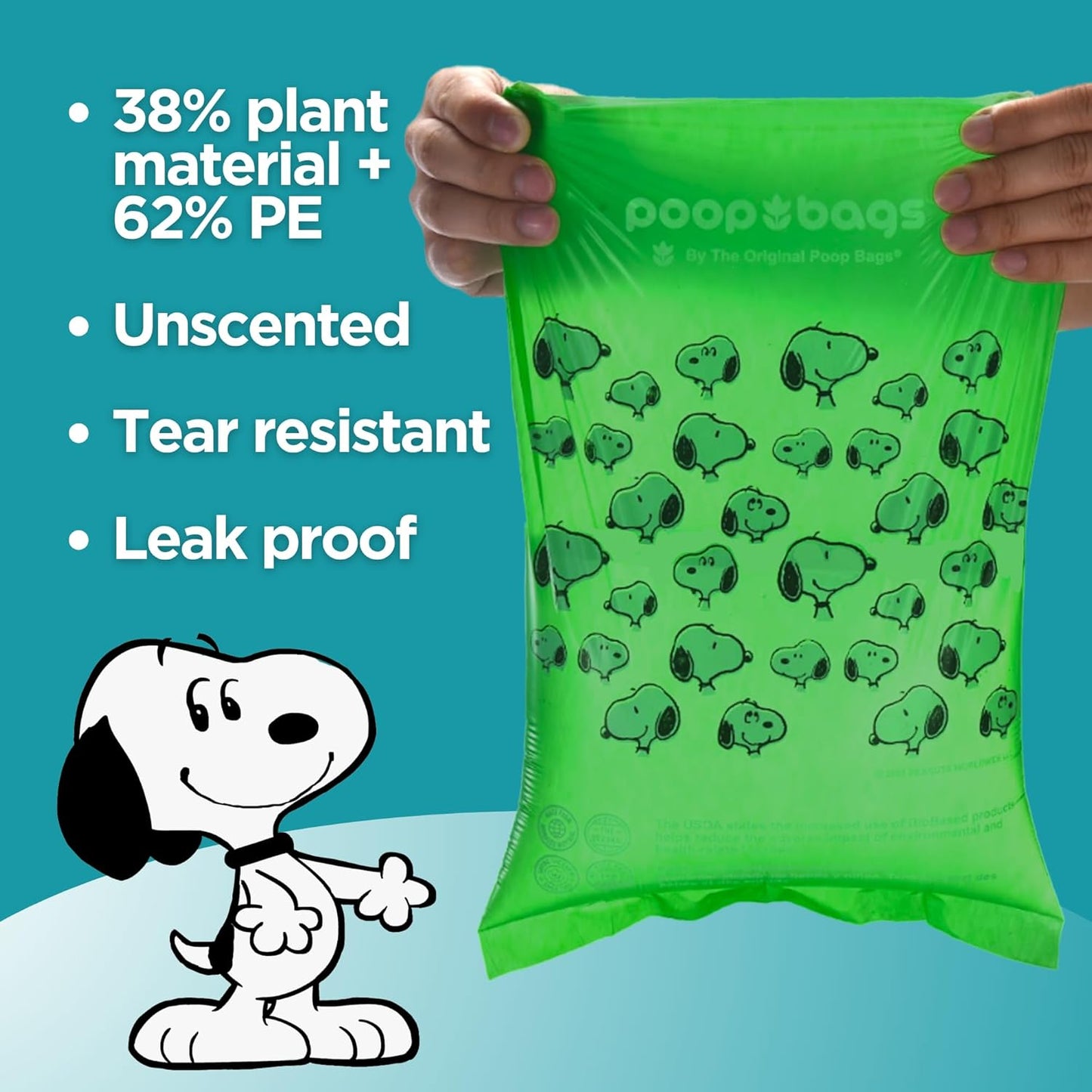 The Original Poop Bags® 38% USDA Biobased Pet Waste Bags, Peanuts Design, Leak-Resistant & Durable, Black/Green (720 Count (Pack of 2))