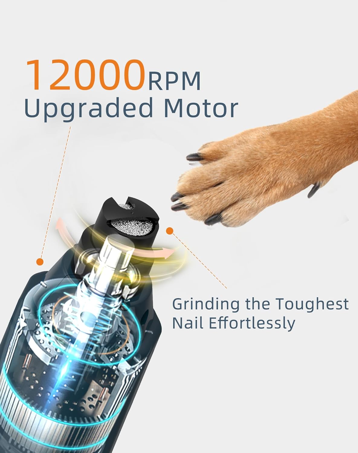 Dog Nail Grinder Super Quiet (45 db) 6-Speed Pet Nail Grinder with 2 LED Lights 12000RPM & 3 Grinding Ports 4 Extra Grinding Heads with Dust Cap Dog Nail Trimmer for Large Medium Small Dogs