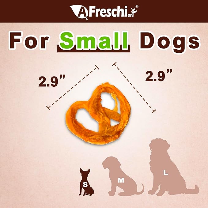 Afreschi Natural Turkey Tendon Pretzel (S) 8oz, USA-Sourced Turkey Tendon, All Natural Puppy Chew, Hypoallergenic, Rawhide Alternative, for Small Breeds