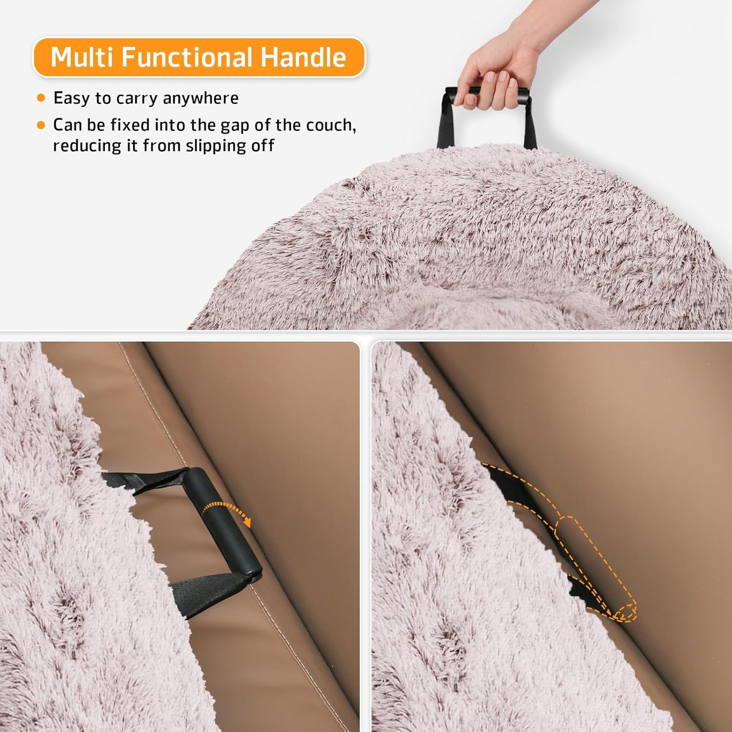 GGIB Calming Dog Bed Fluffy Plush Dog Mat for Furniture Protector with Removable Washable Cover for Large Medium Small Dogs and Cats (Large, Rust White)