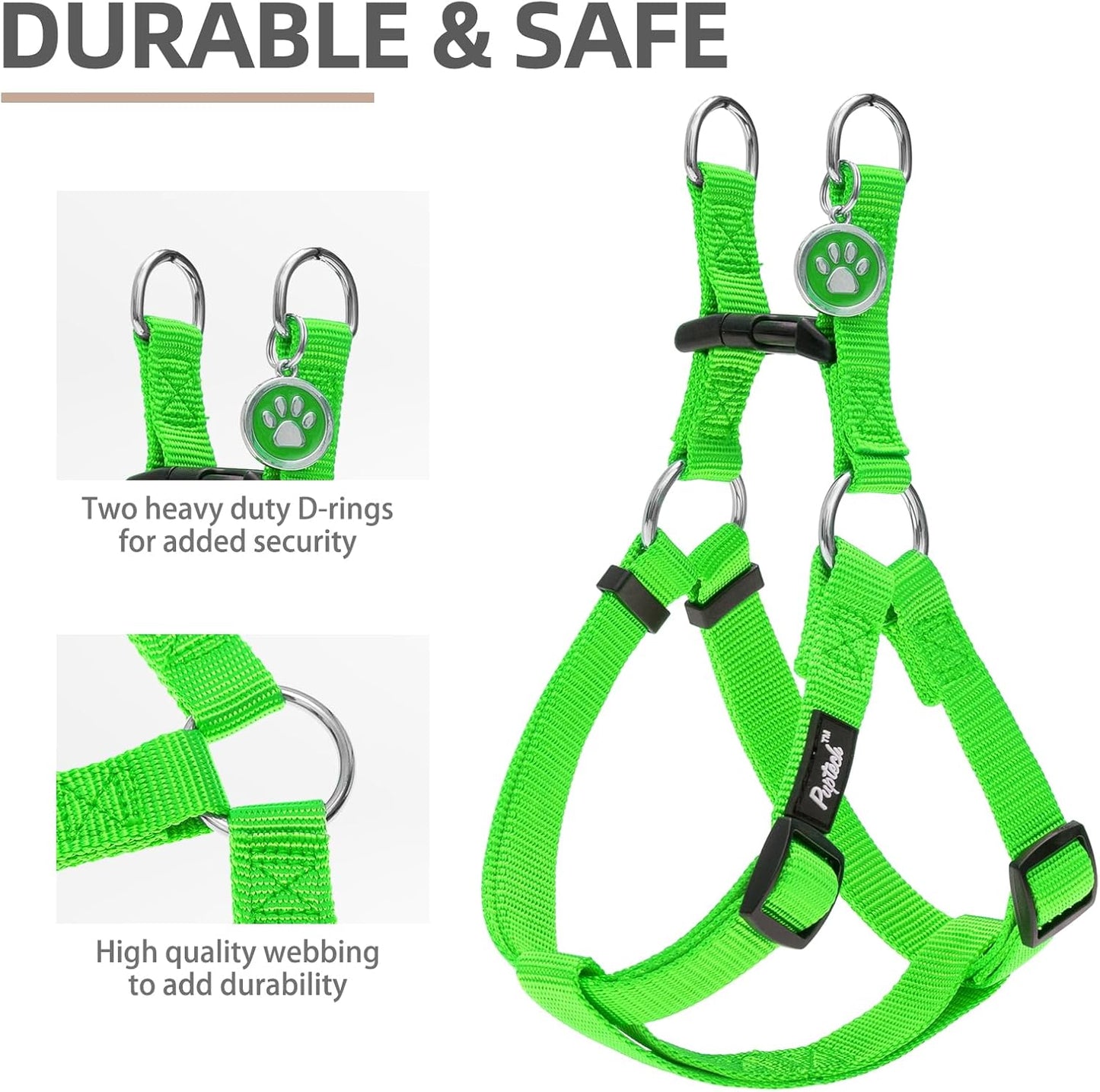 PUPTECK No Pull Dog Harness Soft Adjustable Basic Nylon Step in Puppy Vest Outdoor Walking with ID Tag, Green, L