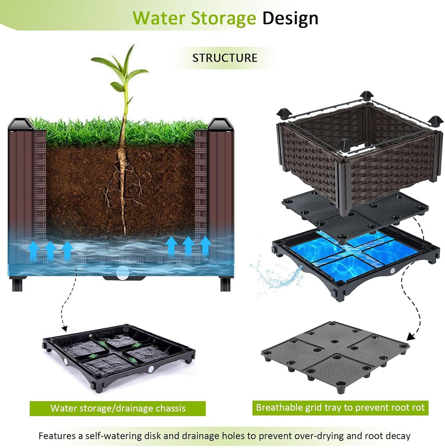Raised Garden Bed Large Planters for Outdoor Plants Deepened Plant pots Planter Box Elevated Garden Patio Balcony Deck to Planting Flowers Vegetables Tomato and Herbs