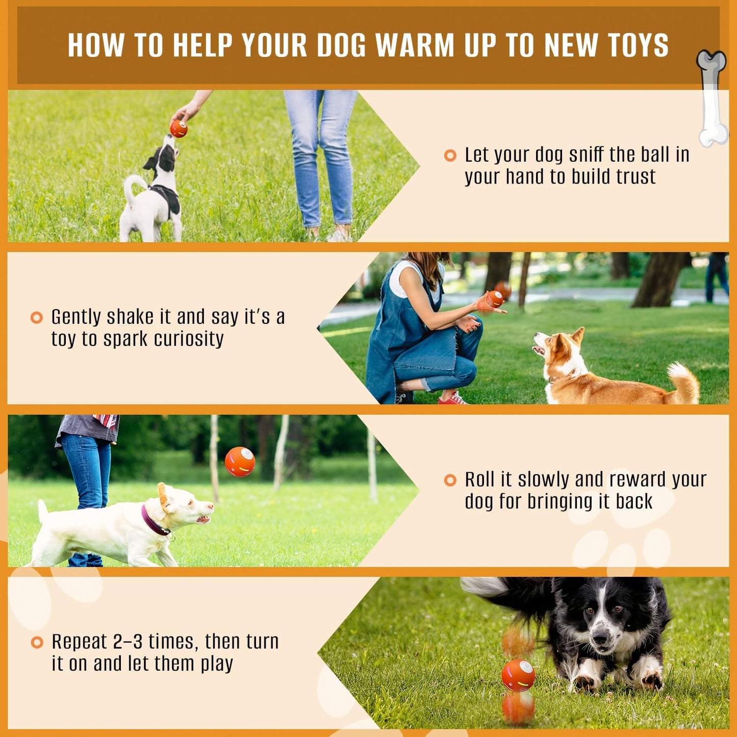 PetDroid Interactive Dog Toys Dog Ball,[2025 Newly Upgraded] Durable Motion Activated Automatic Rolling Ball Toys for/Small/Medium/Large Dogs,USB Rechargeable(Orange)