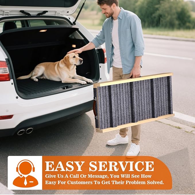 Dog Ramp for Car, 71''x 17'' Extra Long Deluxe Telescoping Design Wooden Pet Ramp, Pet Stair Ramps for Truck SUV with Non-Slip Surface, Portable Outdoor Dog Steps for Medium Large Dogs, Up to 250LBS