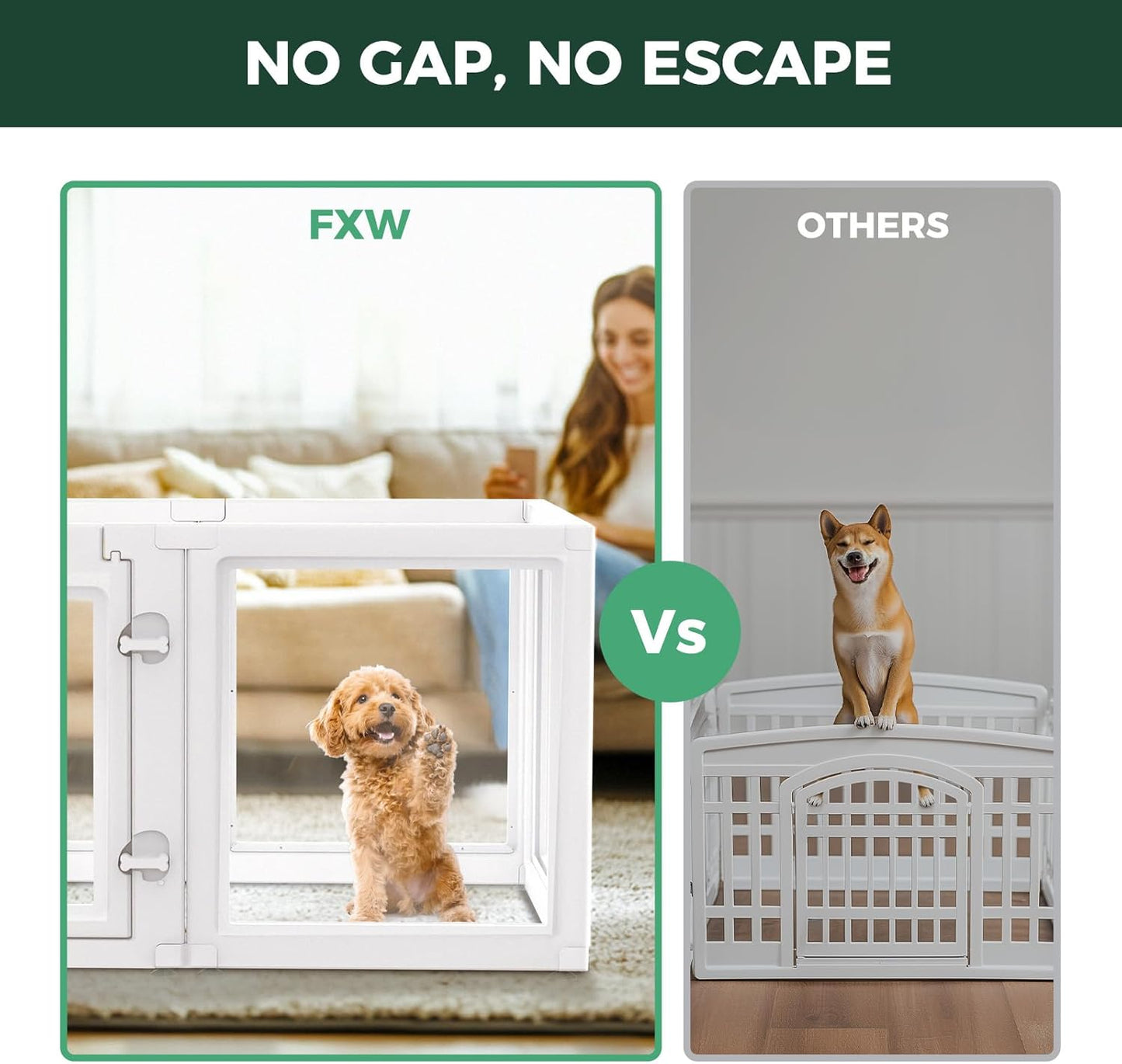 FXW AuraSpace Acrylic Indoor Unleashed Dog Playpen for Puppies and Small Dogs, 24 Inch, 10 Panels, White
