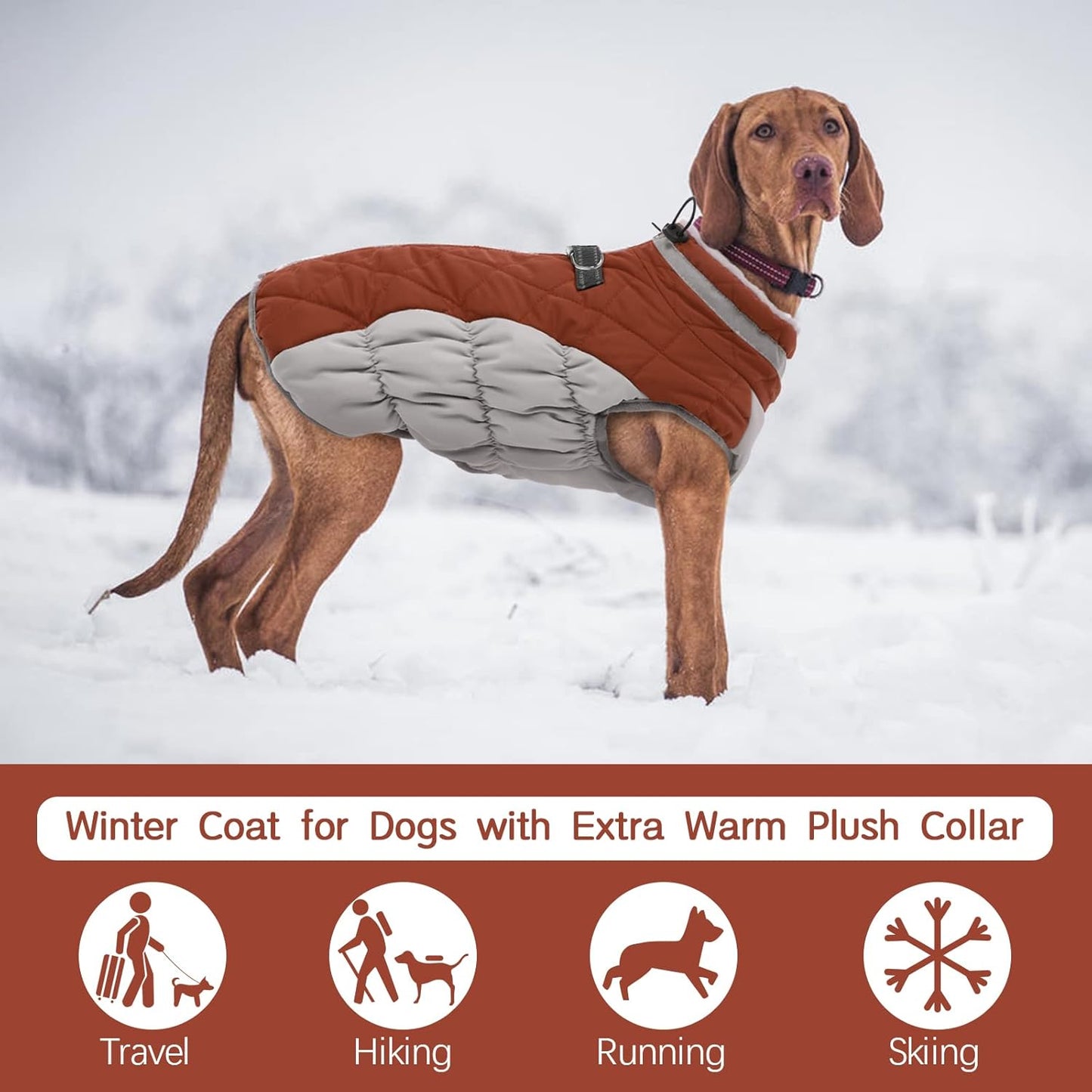 FUAMEY Dog Coat for Medium Dogs,Waterproof Dog Winter Jacket with Harness Built in Puppy Cold Weather Coats Reflective Pet Vest with Zipper Warm Fleece Dogs Snowsuit Windproof Brown M