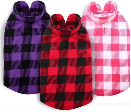 ASENKU Plaid Dog Fleece Vest, Soft Comfortable Pet Pajamas, Warm Winter Dog Shirt, Cold Weather Coat Jacket - 3 Pack Pet Clothes for Small & Medium Dogs