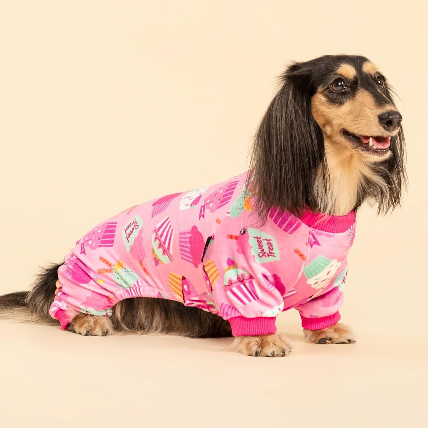 Fitwarm Cupcake Dog Pajamas, Birthday Outfit for Small Dogs Girl, Cozy Pet Onesie with Feet, Pink, Medium
