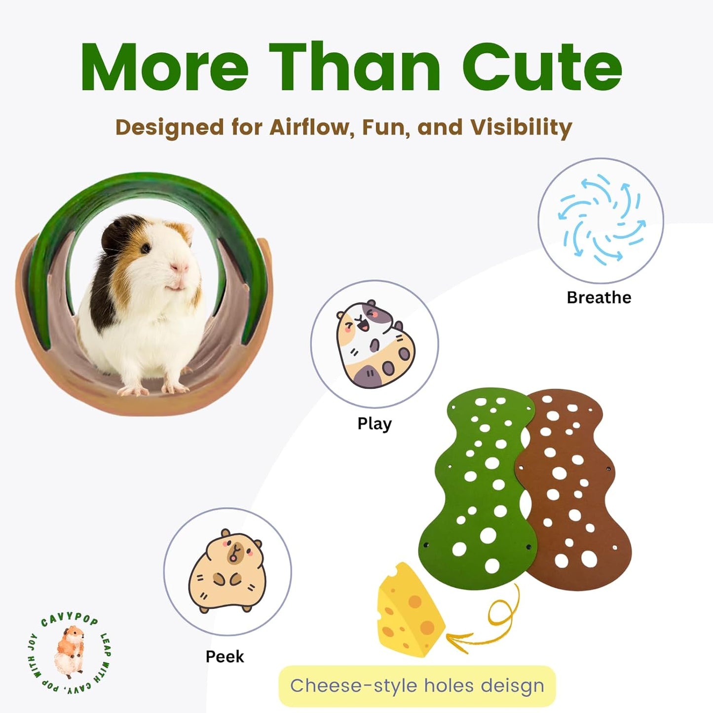 Guinea Pig Tunnel Foldable Fleece Hideout Tube with Cheese-Hole Design Soft Cozy Hideaway for Guinea Pig Cage Corner Indoor Play and Napping-Green