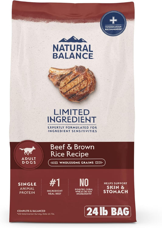 Natural Balance Limited Ingredient Adult Dry Dog Food with Healthy Grains, Beef & Brown Rice Recipe, 24 Pound (Pack of 1)