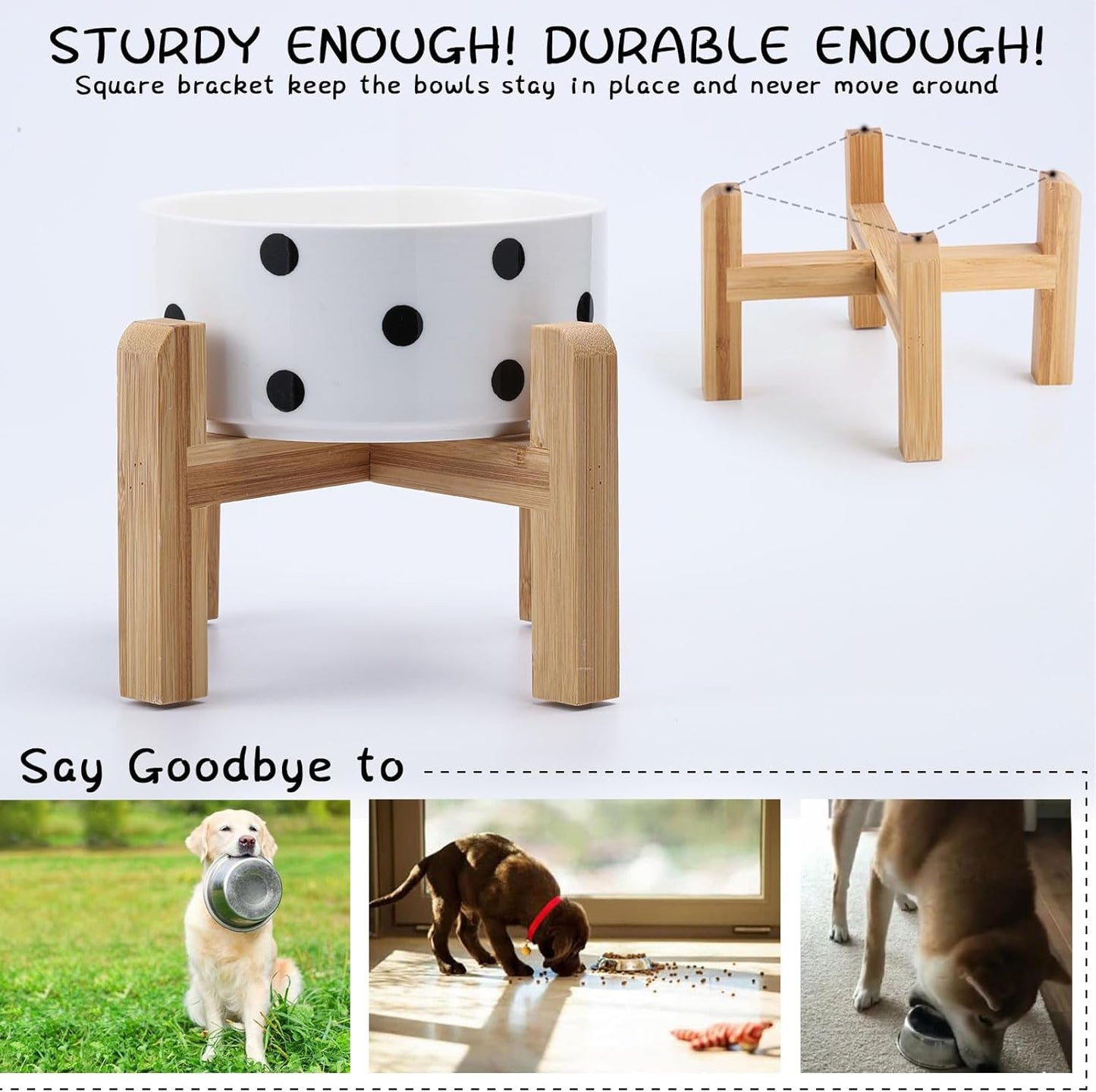 Petygooing Elevated/Raised Ceramic Dog Bowl for Small Breeds, Dog Food Water Dish with Stand,Pet Feeding Bowl with Anti Slip Rubber for Cats and Small Dogs Puppy 13.5 OZ (5.1In / 1.7 Cups) Black Dot