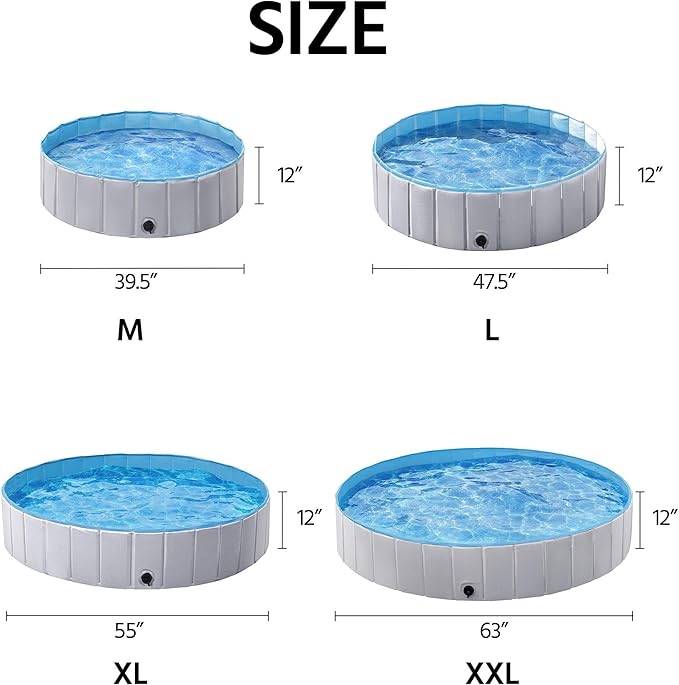 Yaheetech Dog Pet Bath Pool Foldable Hard Plastic Doggie Duck Swimming Pool Collapsible PVC Outdoor Bathing Tub Dog Pools for Large Small Dogs-47 x 11.8 inch,L,Grey
