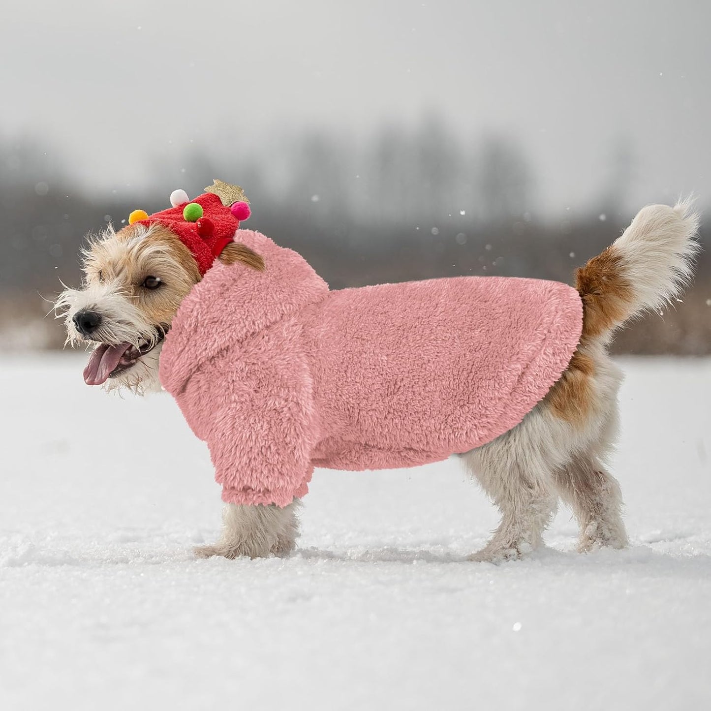 Fuzzy Dog Sweaters for Small Dogs Dog Hoodie Soft Double-Sided Plush Fleece Sweater Clothes Coats Hoodie Sherpa Hooded Sweatshirt(Pink-S)