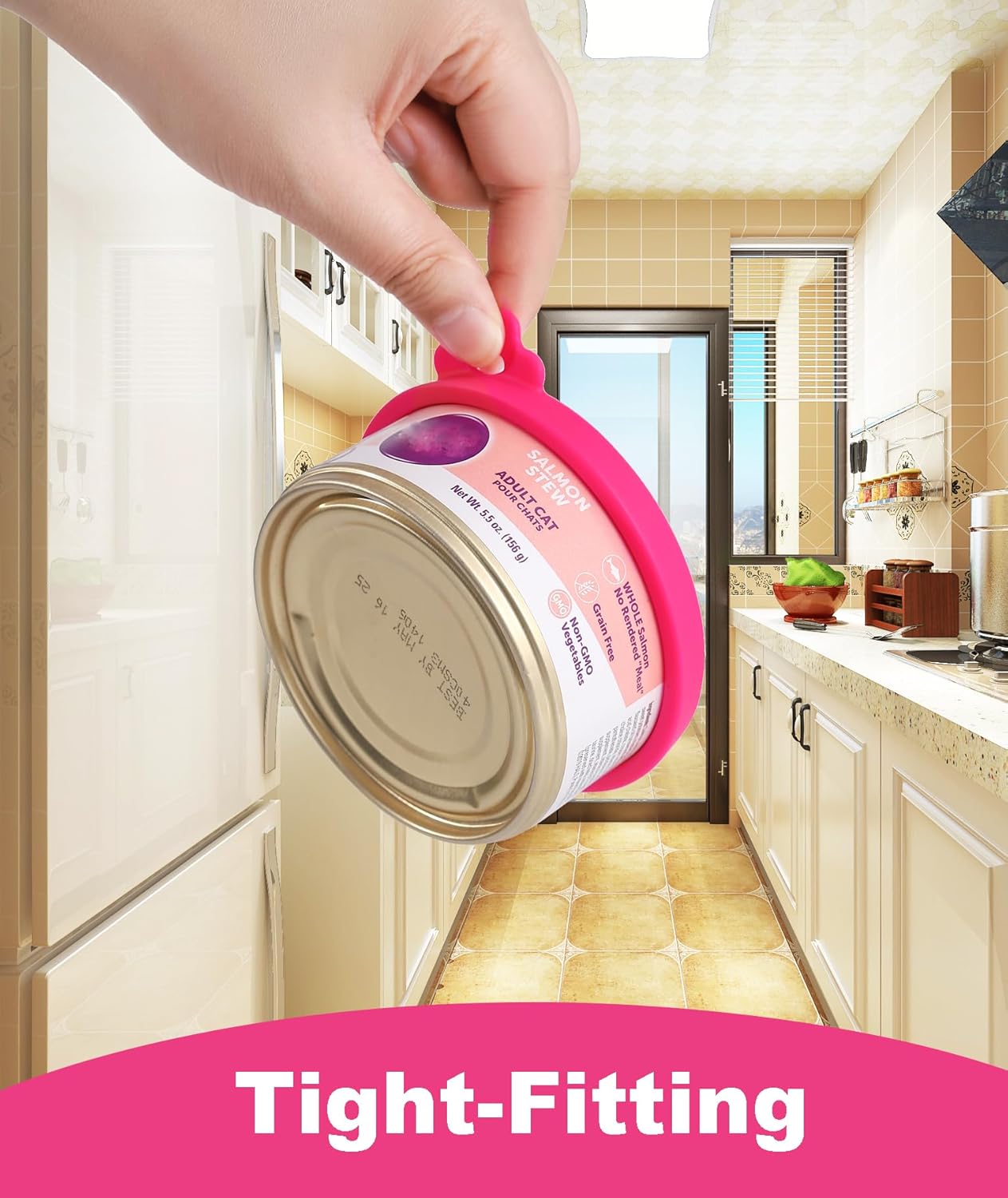 COMTIM Cat Food Can Covers Lids for 5.5 oz Cans, 2 Pack Silicone Cat Food Can Lids for 5.5 oz 5.3 oz Cans...Pet Food Can Covers Reusable Can Toppers Savers for Wet Food (Hot Pink)