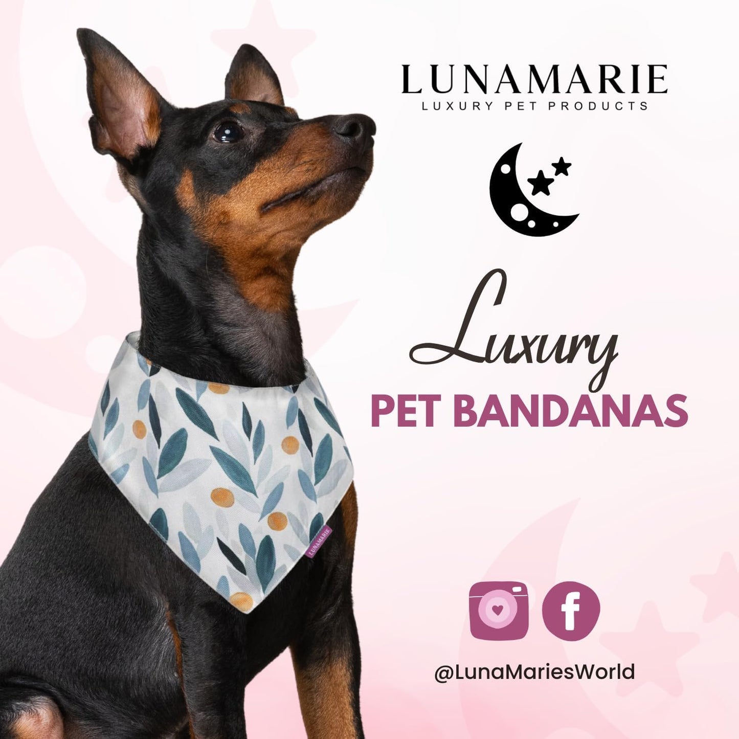 LunaMarie - Luxury Pet Birthday Bandanas -Premium & Silky Poly Fabric | 100% Handmade | Custom Shape Dual Layered (Green/Orange Floral, Medium)
