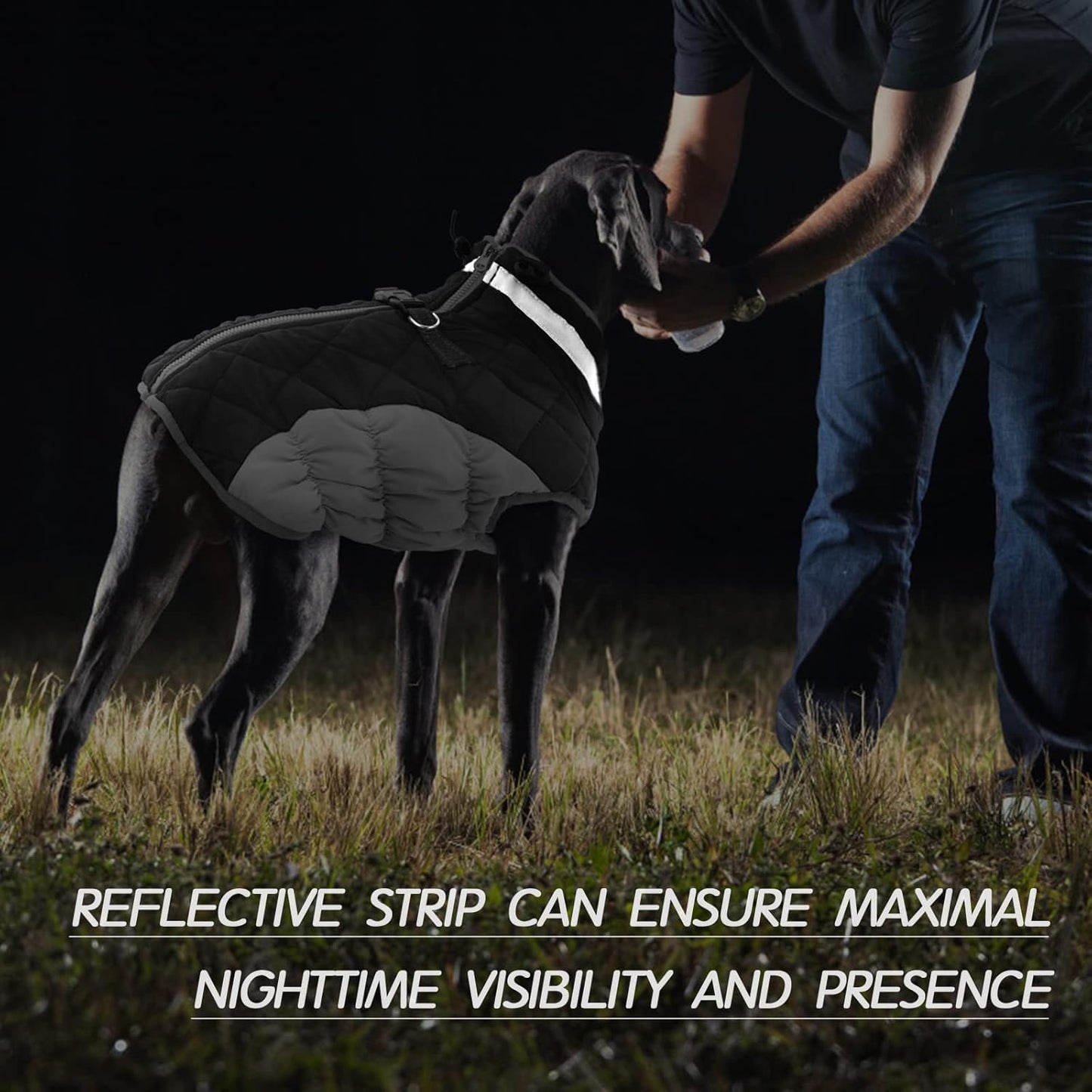 FUAMEY Dog Coat for Large Dogs,Waterproof Dog Winter Jacket with Harness Built in Puppy Cold Weather Coats Reflective Pet Vest with Zipper Warm Fleece Dogs Snowsuit Windproof Black L