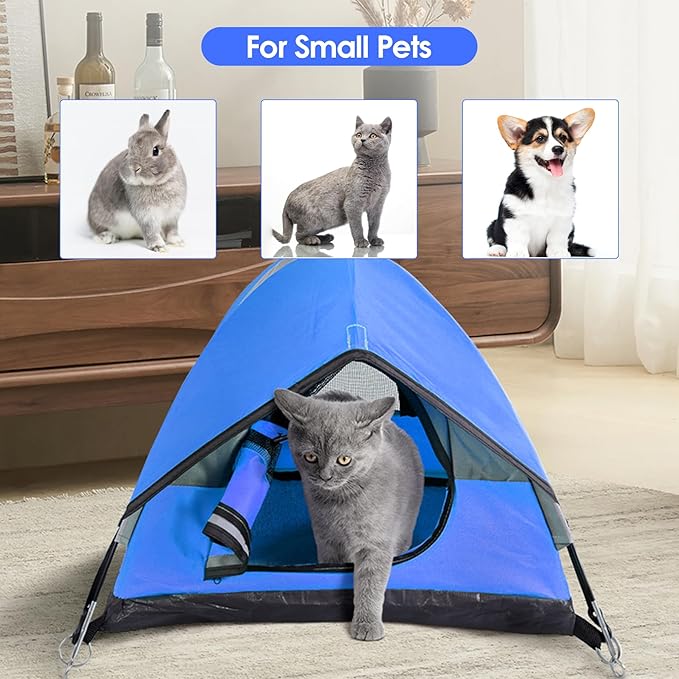 Cat Camping Tent, Cat Tent Bed, Pet Tent for Indoor Cat and Small Dog, Mini Tent (Blue, 21 x 21 x 14 Inches)
