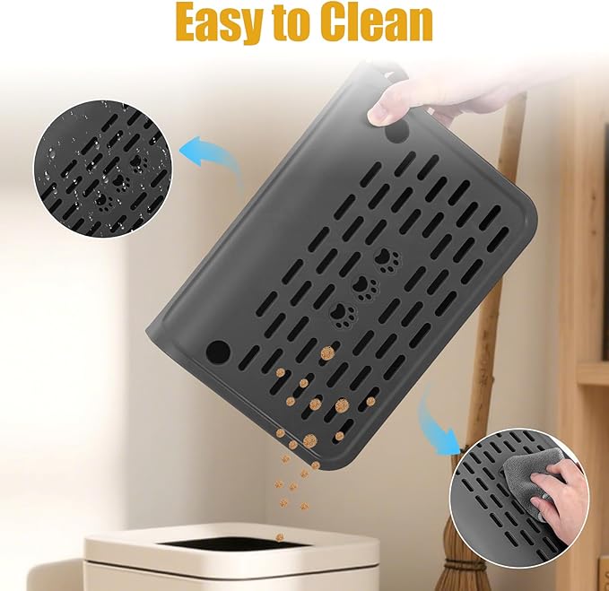 Cat Ramp for Litter Box Step, Stainless Steel Automatic Litter Box Ramp Cat Steps Mat with Filter Function, Double Layered Self Cleaning Cat Stairs with Storage Space for Litter Catcher (Black)