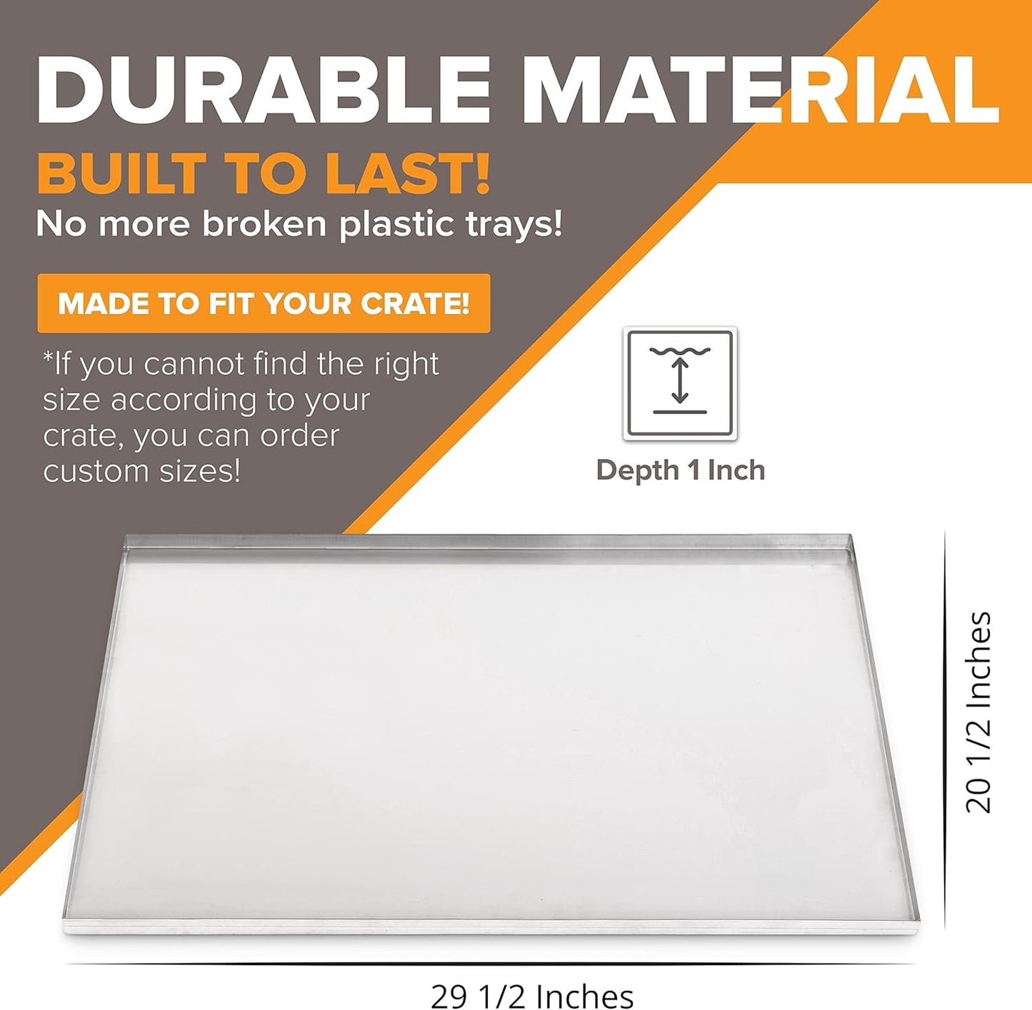 29.5" x 20.5" Metal Replacement Dog Crate Pan Chew Proof Crack Proof Pet Kennel Tray Central Dog Training Crate Pan Pet Supplies, Galvanized, 1" H