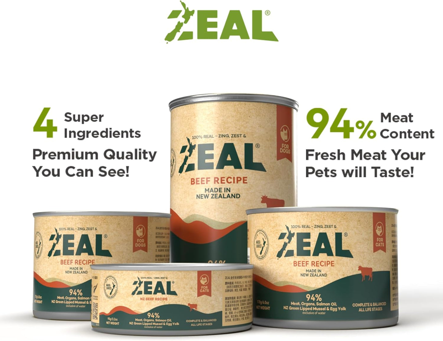 ZEAL New Zealand Wet Cat Food – High Protein, Grain-Free with Superfoods (Lamb, 3.17oz Can, 24-Pack)