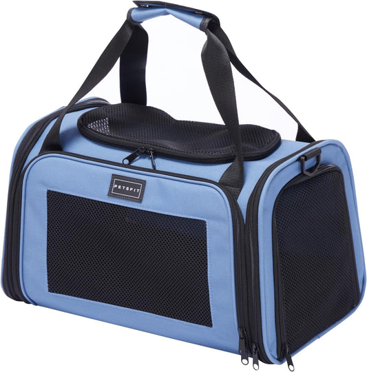 PETSFIT Pet Carrier, Dog Carrier Airline Approved, Collapsible Soft Sided TSA Approved Pet Carrier for Small and Medium Cats, Puppies Up to 12 Lbs, Cat Travel Carrier, Blue