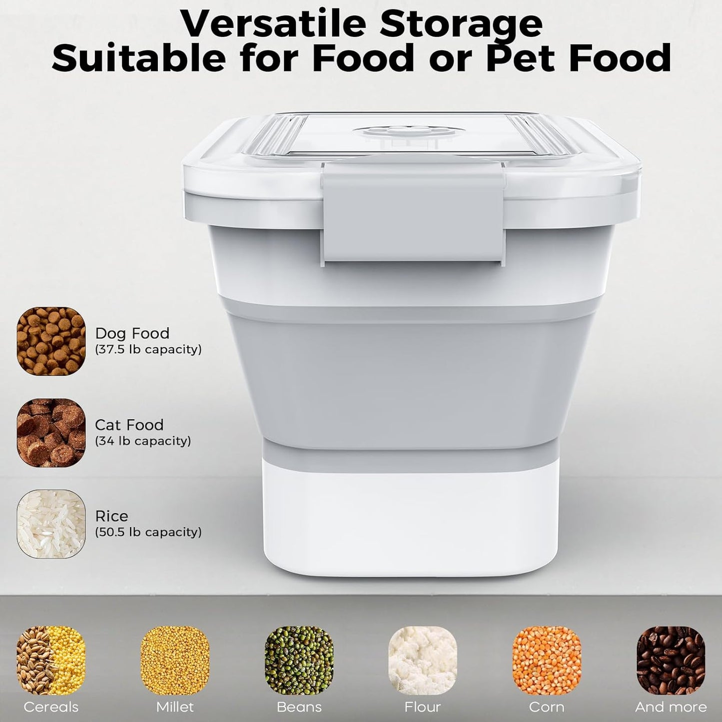 10-13 Lbs Dog Food Storage Container,Collapsible Dog Food Container with Transparent Airtight Lid,Pet Food Scoop and Dog Bowl,Multifunctional Food Storage Container for Pet Food,Rice,Flour