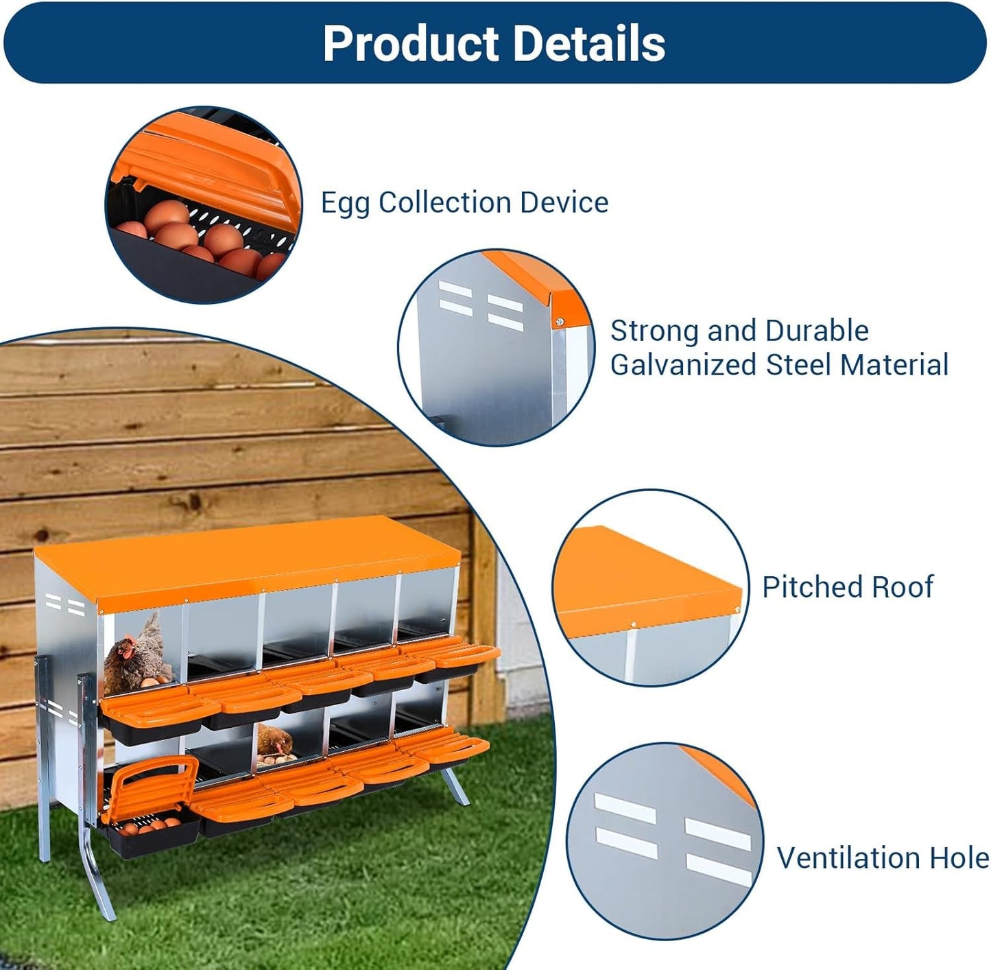 Chicken Nesting Box, 10 Hole 2 Layer Hen Nest Boxes with Legs, Roll Away Eggs Laying Boxes,Cleanable Pull Out Hen Roosting Boxes