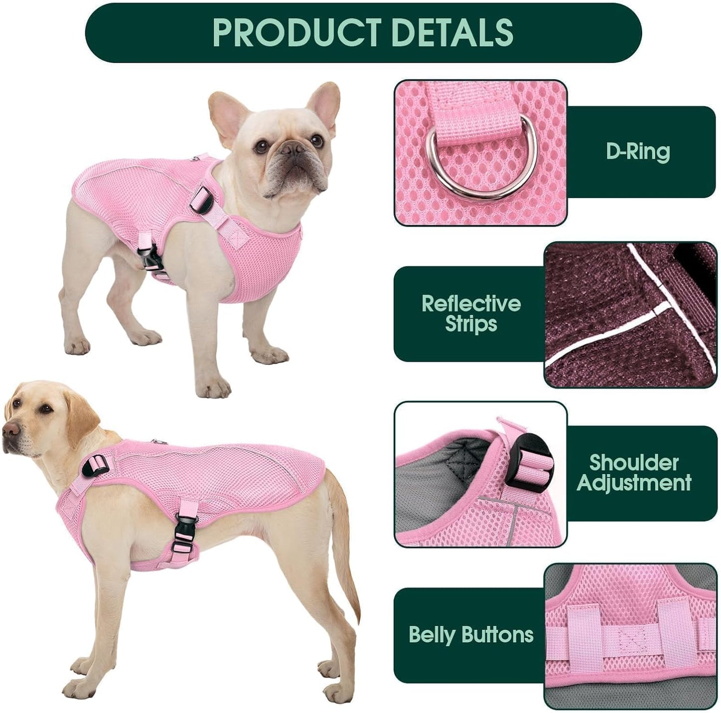 Kuoser Dog Cooling Vest Harness, Small Puppy Cooler Jacket with Adjustable Buckle for Outdoor Beach, Hiking, Training Pink S