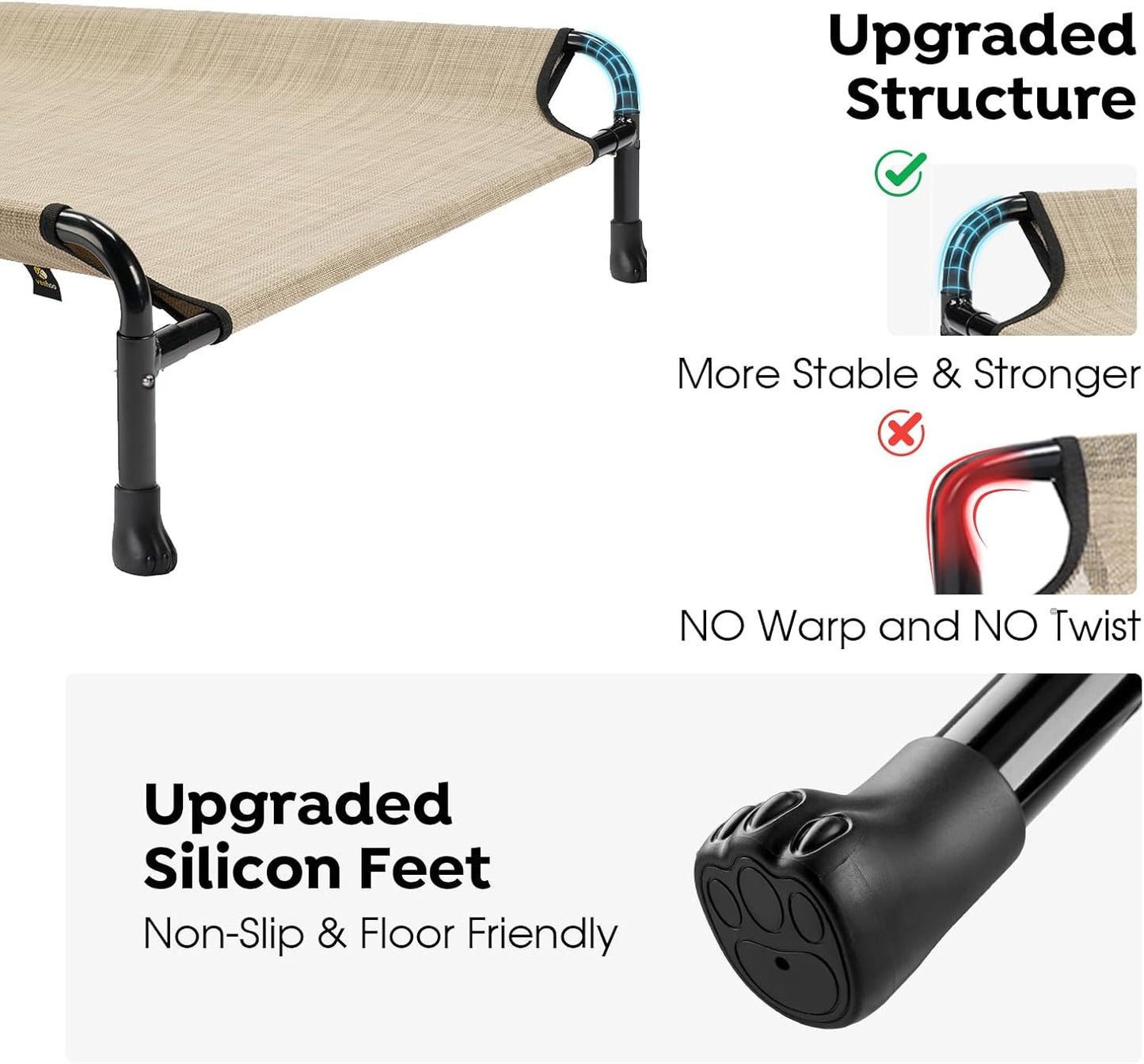 Veehoo Cooling Elevated Dog Bed - Raised for Large Dogs, Outdoor With Guardrail, Upgraded Non-Slip Feet, Breathable Teslin Mesh, Portable Camping Cot, 53 x 33 Inches, Beige Coffee