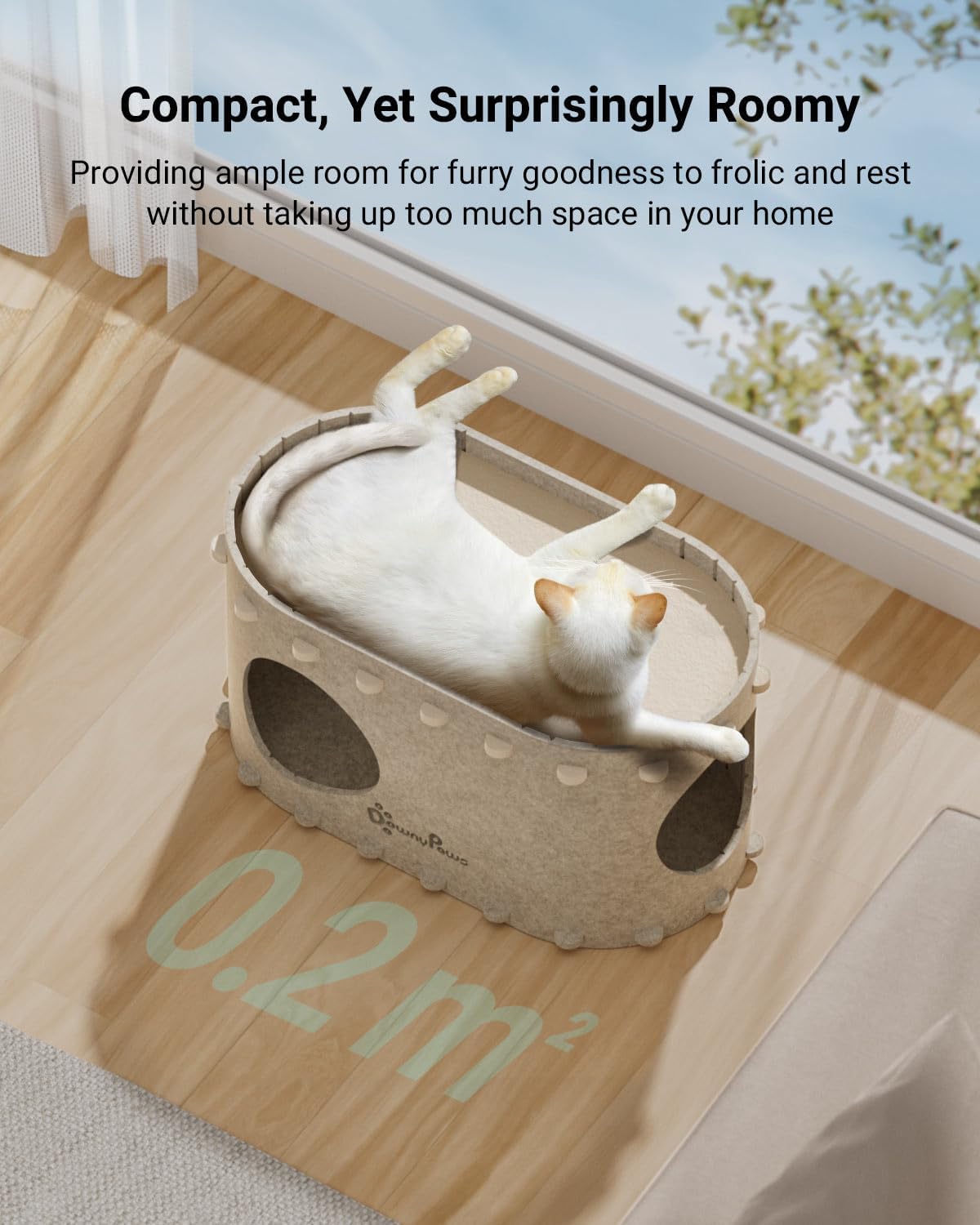DownyPaws Cat House for Indoor Cats, Cat Bed Cave for Multiple & Large Cats Up to 22 Lbs, Scratch Resistant, Foldable Peekaboo Kitten Caves Tunnel Enclosed Bed, PeekaPurr, Cream