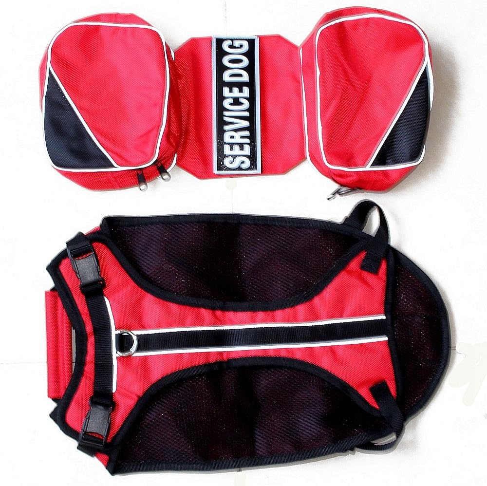 Serijoars Dog Vest Harnesses with Saddlebag Backpack for Camping & Travel - Reflective Hound Hiking Backpack Saddle Bag - Lightweight Vest Harness for Medium & Large Dogs (Red, L)