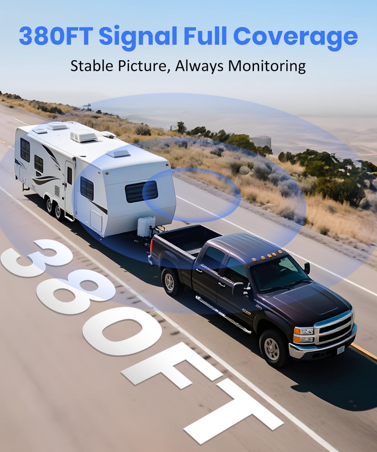 AUTO-VOX Wireless Backup Camera Kit: 5" Monitor, Dual Solar 5A Cams, Bendable Mount – Dual View for RV, Horse/Boat Trailer, Cargo, Campsite & Safe Parking