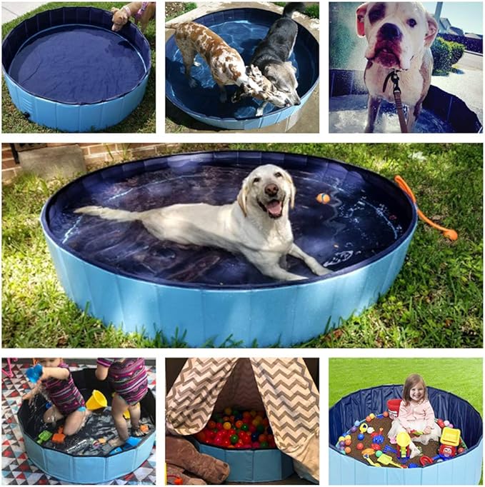 Jasonwell Foldable Dog Pet Bath Pool Collapsible Dog Pet Pool Bathing Tub Kiddie Pool Doggie Wading Pool for Puppy Small Medium Large Dogs Cats and Kids 32" Blue