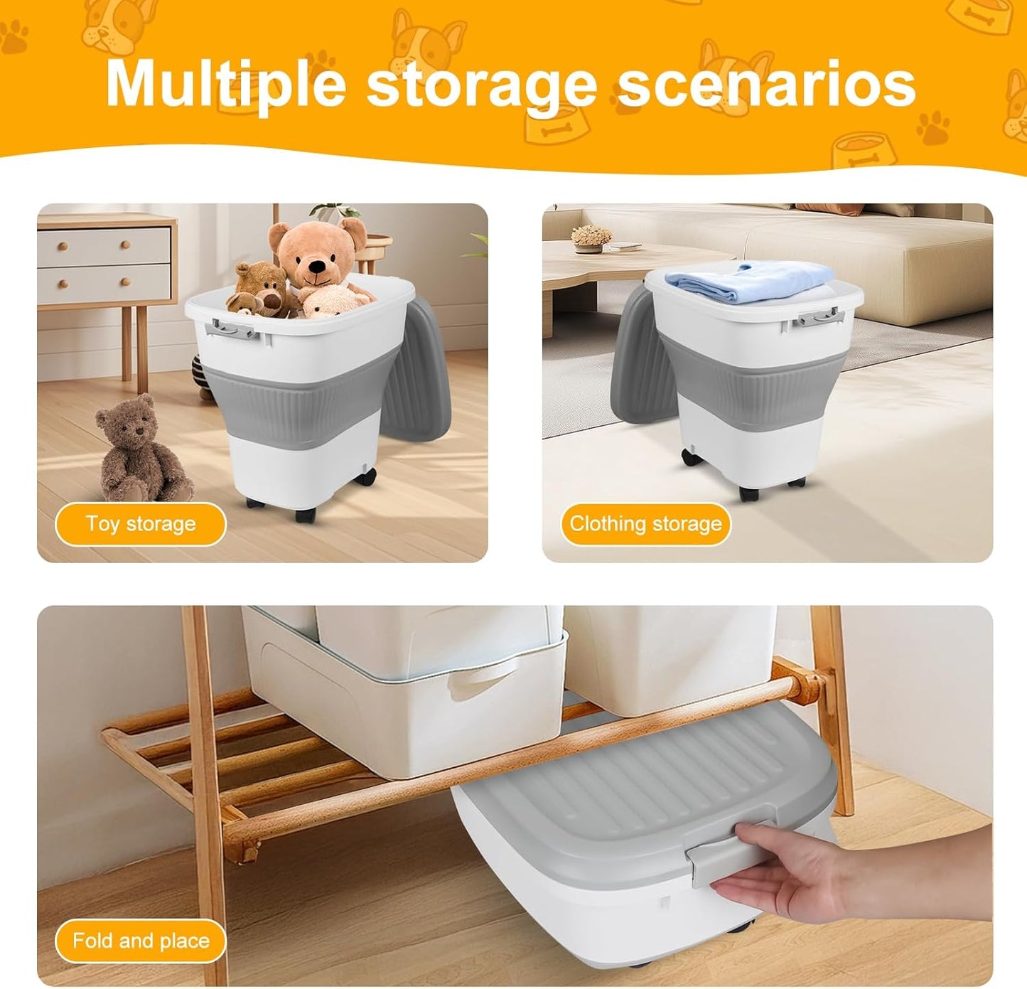 35 Lbs Dog Food Storage Container 2PCS, Collapsible Dog Food Container with Scoop for Pet/Dog/Cat/Bird Food,Keep Dry Food Fresh,Easy to Move