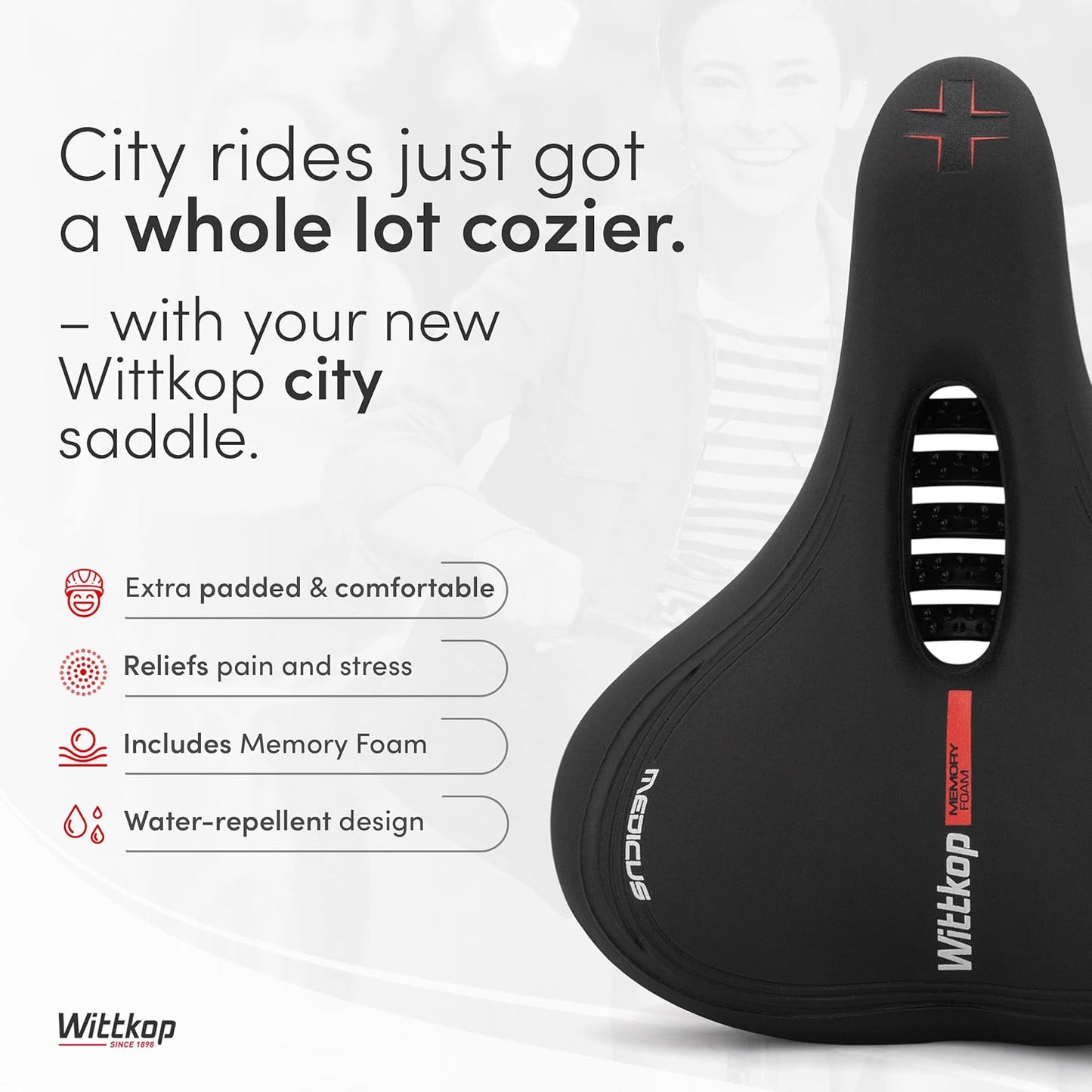 Wittkop Bike Seat I Bicycle Seat for Men and Women, Waterproof Bike Saddle with Innovative 5-Zone-Concept I Exercise Bike Seat for BMX, MTB & Road
