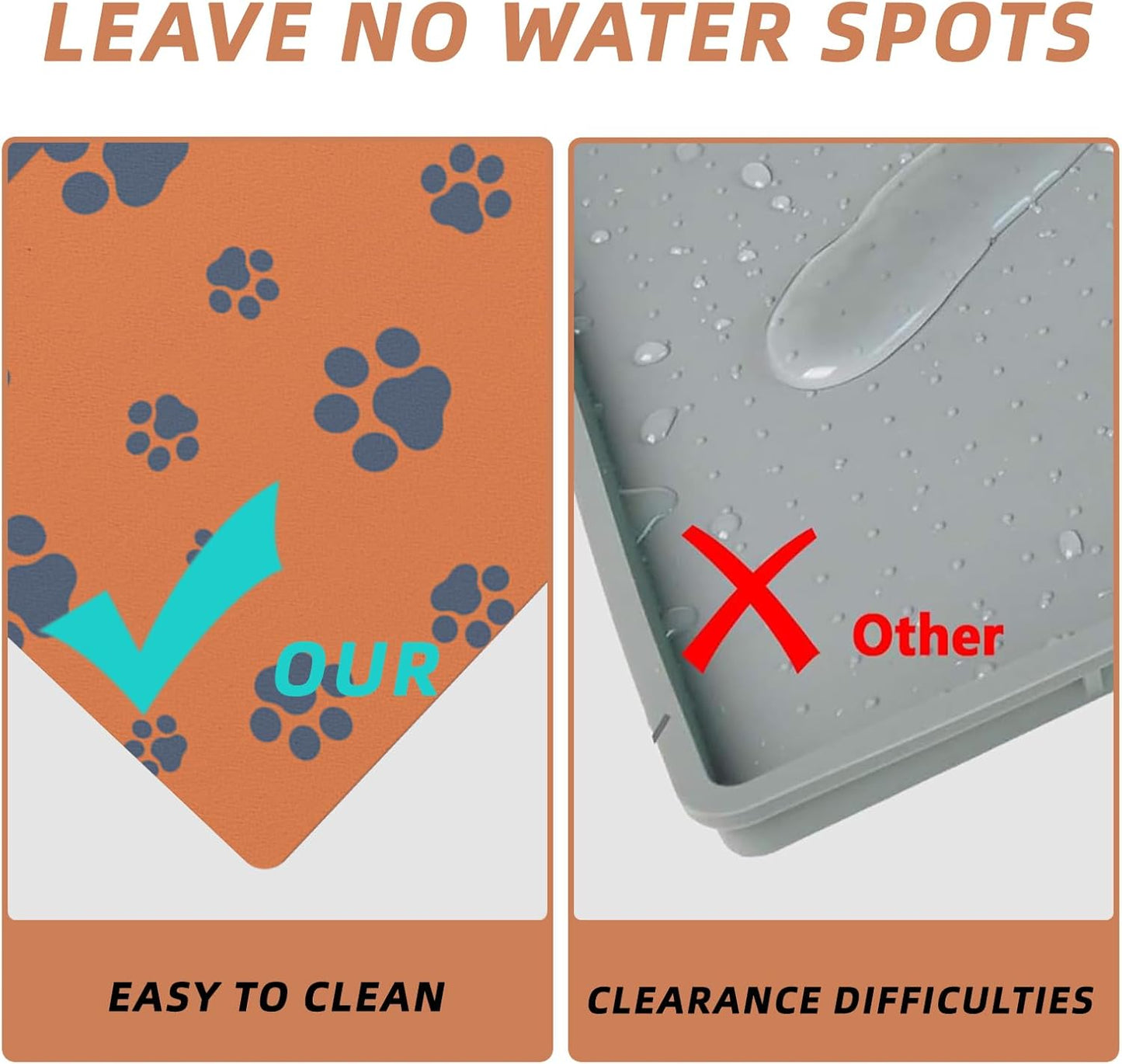 12"×20" Dog Food Mat-Absorbent Dog Mat for Food and Water, No Stains Quick Dry Cat Bowl Mat Non Skid Feeding Mat with Footprints for Messy Drinkers Orange