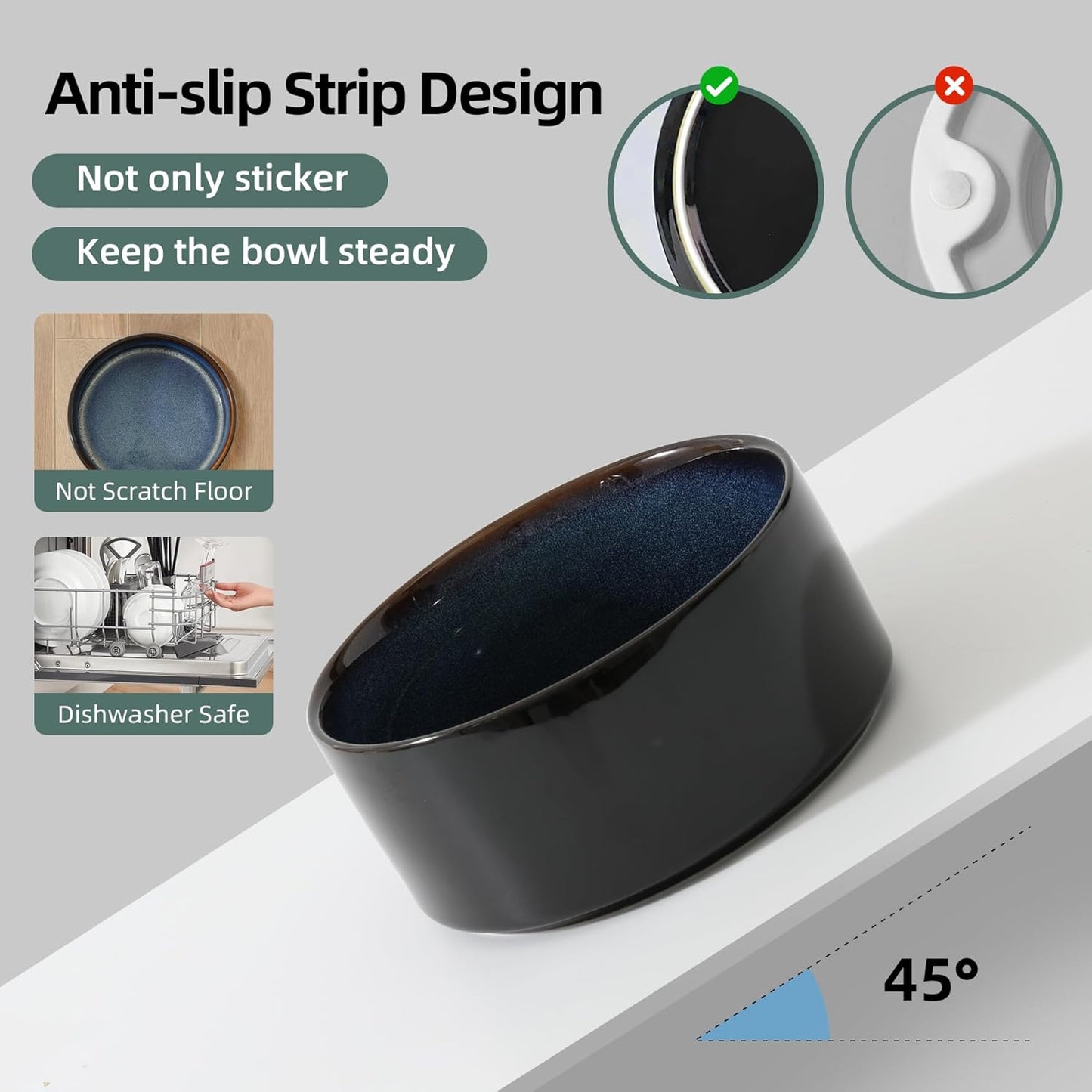 Ceramic 8.2inch Raised Dog Bowl with Stand for Large- Breed Dogs, Pet Food and Water Feeder (Double Bowl with Stand - Starry Sky)