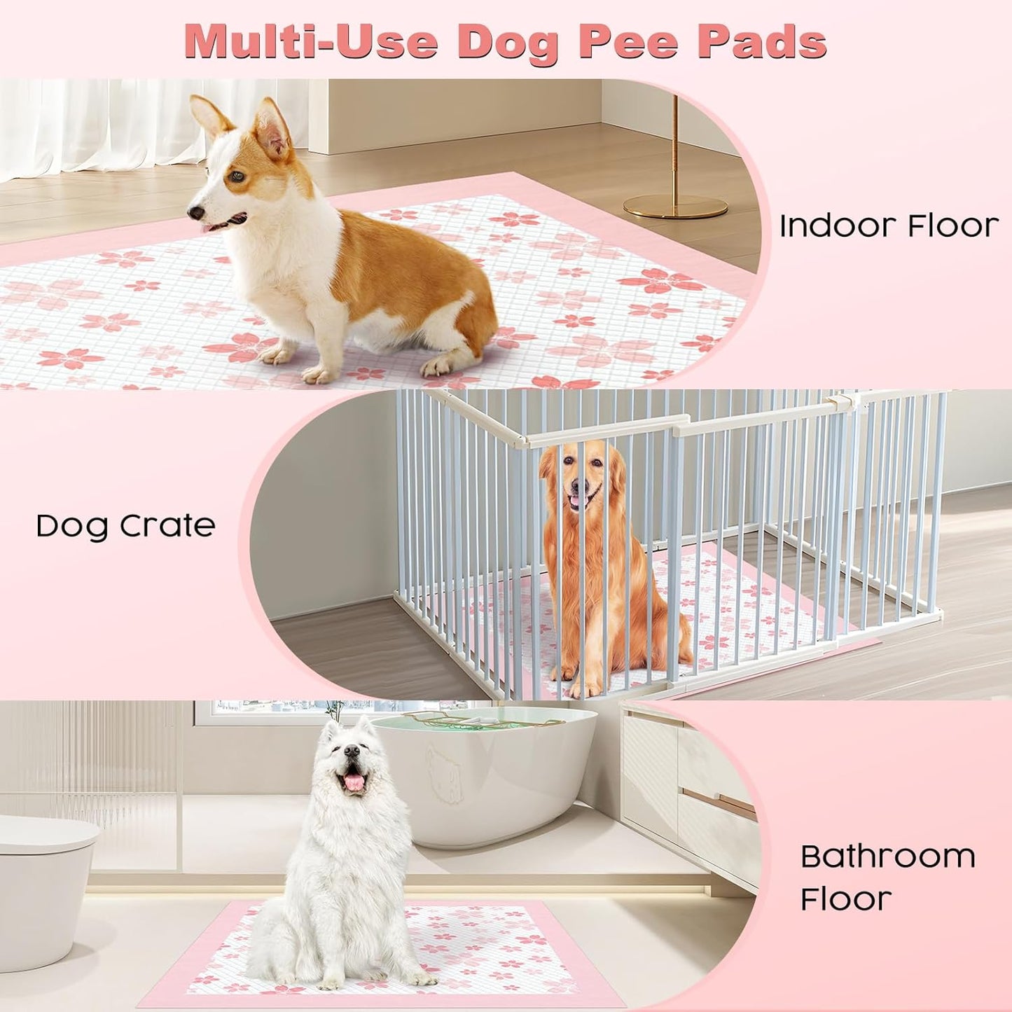 MIZOK 36x36 Puppy Pads Pink, Dog Pee Pads Leak-Proof with Quick-Dry Surface, Dog Pads Extra Large with Cherry Blossom Prints, Pee Pads for Dogs Super Absorbent (30 Count)